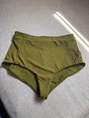Abysse High-Waist Palm Olive Green Ribbed Bikini Bottoms